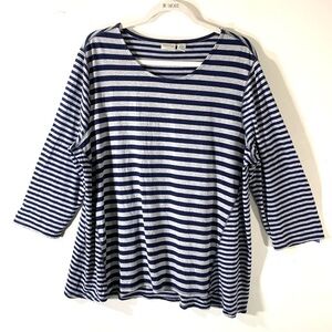 Chicos Zenergy Tunic 3/4 Sleeve Blue Stripe Knit tee 2/$35